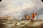 Ebenezer Colls A heavy swell off Dover Harbour, with a Channel packet coming in France oil painting artist